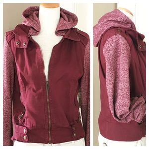Maroon Sweater Jacket With Hood. Lightweight!